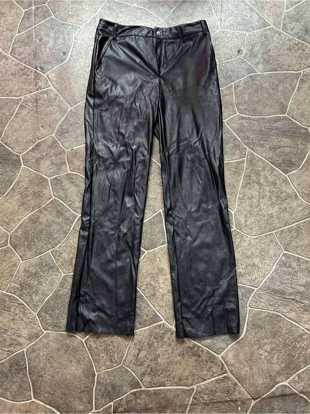 Black Faux Leather Straight Pants